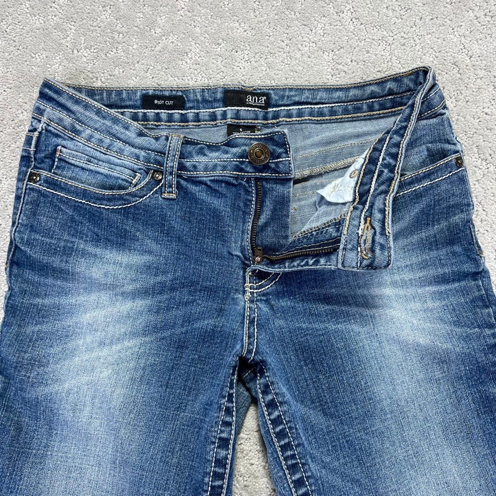 ANA A‎ New Approach Jeans Womens 6  Boot Cut Blue Denim Stretch Thick Stitch Y2K